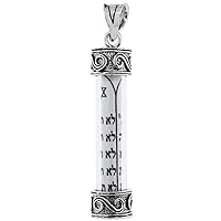 Sterling Silver Mezuzah Necklace The Ten Commandments S Scroll Pattern in Glass Case 1 5/16 inch with 1mm Box Chain 16-30 inch
