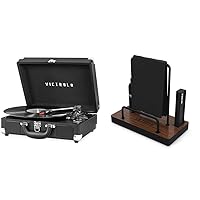 Victrola Vintage 3-Speed Bluetooth Portable Suitcase Record Player with Built-in Speakers & 'The Kit' - A Vinyl Record Cleaning Kit, Doubles as a Record Stand