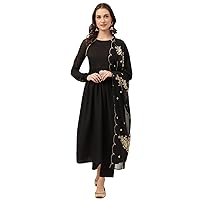 Women's Black Poly Crepe A-line Kurta with Pant And Dupatta