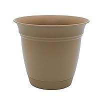 8 Inch Eclipse Round Planter with Saucer - Indoor Outdoor Plant Pot for Flowers, Vegetables, and Herbs, Sandstone