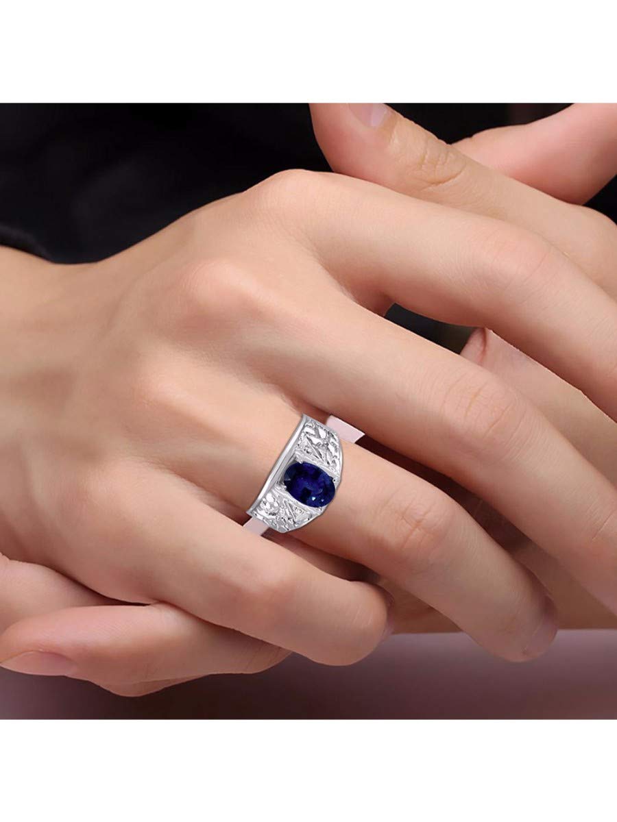 RYLOS Mens Rings Sterling Silver Designer Nugget Ring Oval 9X7MM Gemstone & Genuine Sparkling Diamonds Rings Color Stone Birthstone Rings For Men, Men's Rings, Silver Rings, Sizes 8,9,10,11,12,13