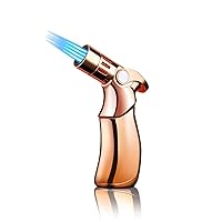 Rose Gold Torch Lighter With Quadruple Adjustable Jet Flame, Comfortable Handle Designed, Elegant Festival Gift, Windproof Refillable Butane Cool Lighters for Kitchen Grill, BBQ, Candle, Camping.