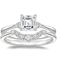 Engagement Ring with 2.00 CT Moissanite Stone, 10K White Gold Setting, Asscher Cut Solitaire Design