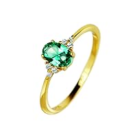 18K Gold Plated Dainty Emerald Rings Oval Cut Diamond Sterling Silver Statement Rings Cute Rings For Women Girls