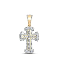 Jewels By Lux 10K Yellow Gold Mens Round Diamond Cross Charm Pendant 1/3 Cttw