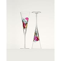 Champagne Flute 7.5 Oz RED - EXCLUSIVE BOX - Unique Mouth Blown Line Hand Painted Beverage Amazing Gift Birthday Anniversary Wedding Woman Man (Set 2)