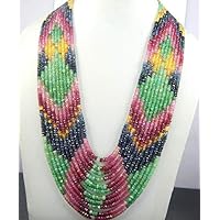 LKBEADS 11 Strand 740 cts 3-4.5mm 20'' Beautifull Designer Multi Sapphire Precious Emerald Ruby Sapphire Beads Necklace Code-HIGH-47155