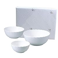 Narumi 9968-21467PAZ Bowl and Plate Set, Silky White, Cute, Relief Nesting Bowl Set, 3 Pieces, Microwave Warming, Dishwasher Safe, Gift Box Included, Wrapped