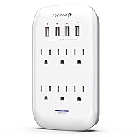 Fosmon 6 Outlet Wall Mount Surge Protector, 3-Prong Surge Suppression 1200 Joules, 15A 125VAC 60Hz 1875Watts Wall Outlet Adapter, Grounded LED, ETL Listed (4 USB-A (1 PACK))