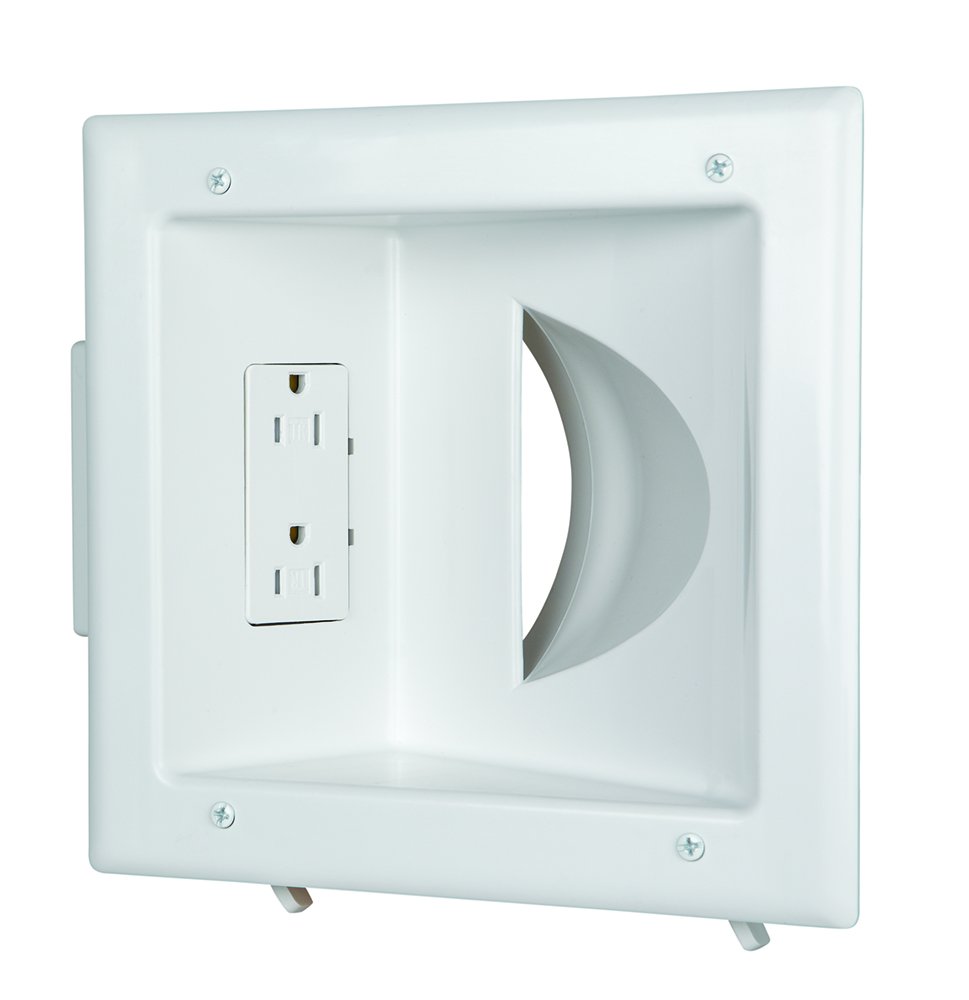 DATA COMM Electronics 45-0031-WH Recessed Low Voltage Media Wall Plate with Duplex Receptacle - White