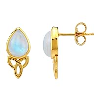 Silvershake 8X6mm Pear Shape Gemstone White Gold Plated or Yellow Gold Plated 925 Sterling Silver Triquetra Celtic Knot Drop Stud Post Earrings Jewelry for Women or Teens