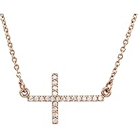 14k Rose Gold Diamond 0.13 Dwt Polished 1/8 Dwt Diamond Sideways Religious Faith Cross Necklace Jewelry for Women