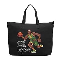 Sweat Hustle Repeat Cotton Canvas Bag - Gifts for Basketball Lovers - Gifts for Sports Fans