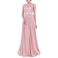 FEESHOW Women's Floral Lace Appliques Chiffon Wedding Bridesmaid Long Dress Prom Evening Gowns