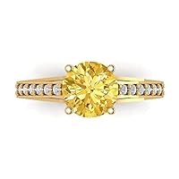 2.18ct Round Cut cathedral Solitaire Natural Orange Citrine designer Modern Statement with accent Ring Solid 14k Yellow Gold