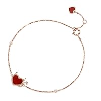 18kt Gold Bracelet for Women, Gold Bracelet Dainty Jewelry Red Heart Little Devil Girl Rose Gold Link