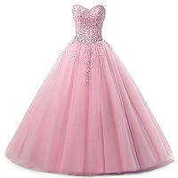 Women's Sweetheart Lace Quinceanera Dresses Appliques Sweet 16 Quinceanera Ball Gown Pink