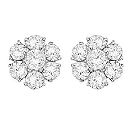 Ledies 1.6 Ct Round Cut Cubic Zirconia Flower Shape Stud Earrings 14K White Gold Plated 925 Sterling Silver