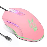 Wired USB C Gaming Mouse, Silent RGB Gaming Mice 7 Colors Backlit, 2400 DPI, Type C RGB Wired Mouse Gaming for Office Home PC and Notebook and All Type-C Device (Pink) …
