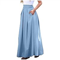 Maxi Skirts for Women Cotton Linen Bohemian Long Skirt Pleated Swing A-Line Flowy Skirt Ankle-Length Skirts