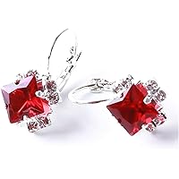Drop Earring Diamond Colored Gemstone Dangle Chandelier Earrings for Women, red