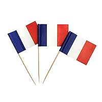 100 Pack French Flag France Toothpick Flags, Cocktail Picks Mini Stick Cupcake Toppers Country Picks Party Decoration Celebration Cocktail Food Bar Cake Flags (French)