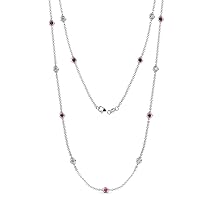 13 Station Ruby & Natural Diamond Cable Necklace 1.34 ctw 14K White Gold. Included 18 Inches Gold Chain.