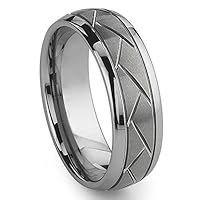 Tungsten Diamond Cut Groove Newport Wedding Band Ring