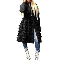 LROSEY Jacket Ruffle for Women Plus Size Bomber Mesh Long Coat Dress