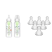 Dr. Brown's Anti-Colic Options+ Narrow Baby Bottle 2-Pack with Level 1 Slow Flow Nipples, 8 oz, 0m+, Pig & Frog