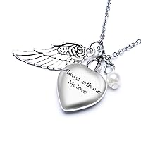 Fanery sue Personalized Custom Cremation Urn Necklace for Ashes Memorial Heart Angel Wing Pendant(Angel Wing)