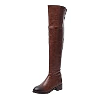 BIGTREE Womens Knee-High Boots Low-Heel Buckle Zipper Autumn Winter Cowboy Tall Riding-Boots