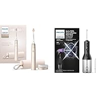 Philips Sonicare 9900 Prestige Rechargeable Electric Power Toothbrush with SenseIQ, Champagne, HX9990/11 & Cordless Power Flosser 3000 - Black