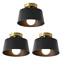 Ceiling Light Fixture, Hallway Ceiling Light with Gold Plate and Matte Black Shade, Modern Simple Style Porch Light Fixtures Semi Flush Mount (3 Pack Black)