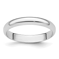 Jewels By Lux Solid Platinum 3mm Half Round Featherweight Wedding Ring Band Available in Sizes 5 to 7 (Band Width: 3 mm)