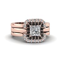 Choose Your Gemstone Bar Set Double Halo Diamond CZ Trio Ring Rose Gold Plated Princess Shape Trio Wedding Ring Sets Lightweight Office Wear Everyday Gift Jewelry US Size 4 to 12