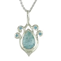 Larimar Natural Gemstone Pear Shape Pendant 925 Sterling Silver Engagement Jewelry