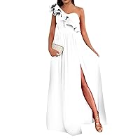 Formal Dresses for Women Sexy Off Shoulder Sleeveless Ruffled Prom Dress with Side Split Evening Cocktail Dresses