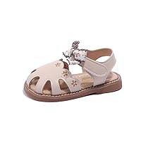 Girls PU Leather Closed Toe Bow Princess Flat Shoes Summer Sandals (Toddler/Little Kid)