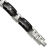 13mm Edward Mirell Black Titanium Bezel Polished Fold over With Faceted Edges and .12ctw Diamond Bracelet 8 Inch Jewelry for Women