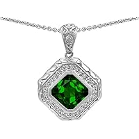 7mm Cushion-Cut Simulated Emerald Bali Style Pendant Necklace Sterling Silver