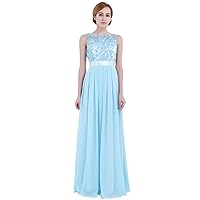 iiniim Women's Floral Lace Appliques Chiffon Wedding Bridesmaid Maxi Long Dress for Prom Evening Gowns