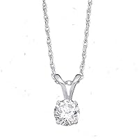 14K White Gold Diamond Sparkling Solitaire Necklace Pendant 1/5 Ctw.