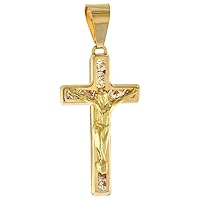0.5-1 inch (15-26mm) tall Genuine 14K Yellow Gold Cubic Zirconia Crucifix Pendant Necklace for Women & Men Available or without Chain