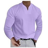 Long Sleeve Shirts for Men Trendy Solid Color Casual Plus Size Tee Shirts Summer Business V Neck Soft Basic T-Shirts