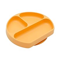 Bumkins Toddler and Baby Suction Plate, Silicone Divided Grip Dish, Babies and Kids, Baby Led Weaning, Children Feeding Supplies, Non Skid Sticky Bottom, Platinum Silicone, 6 Months Up, Tangerine
