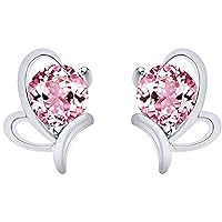 Created Round Cut Pink Tourmaline Gemstone In 925 Sterling Silver 14K Gold Finish Diamond Cute Butterfly Stud Earring for Women's & Girl's