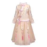 Chinese Knot Children's Autumn Hanfu,Cute mesh Embroidered Dresses,Chinese Style Thickened New Year's Clothing.