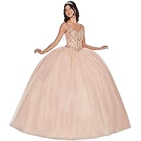 Women's Spaghetti Straps Ball Gown Quinceanera Dresses Sleeveless Beaded Prom Party Dress
