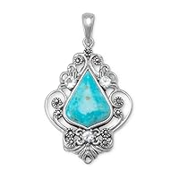Ornate 925 Sterling Silver Simulated Turquoise Pendant Necklace Jewelry for Women